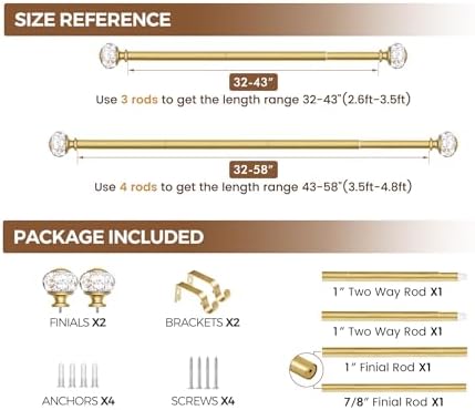 KAMANINA Gold Curtain Rod 32-58 Inch Adjustable