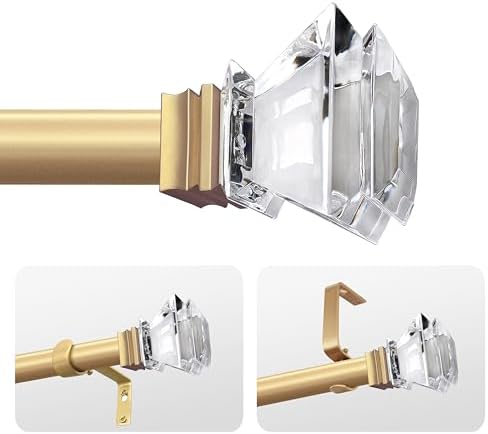 Exquisite Gold Adjustable 1in Steel Curtain Rod with Acrylic Finials