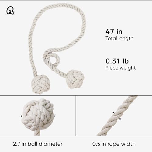 Remunkia 2 Piece Boho Curtain Tiebacks with Rope and Balls