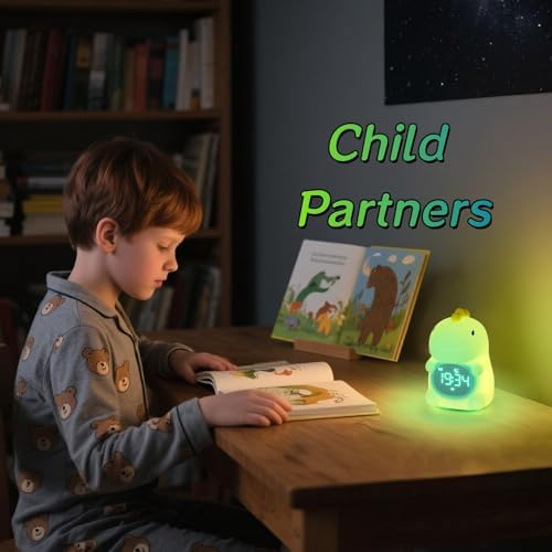Dinosaur Alarm Clock with Sleep Training and Night Light for Kids