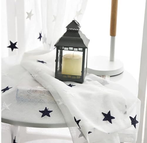 Iuokuby Children Star Cotton Thread Embroidery Rod Pocket Curtains