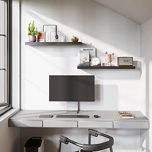BAMEOS Floating Shelves Set of 2 - Black Wall Mounted Wooden Shelves