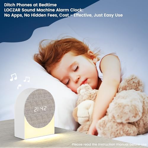 LOCZAR White Noise Alarm Clock with Night Light and Bluetooth Speaker