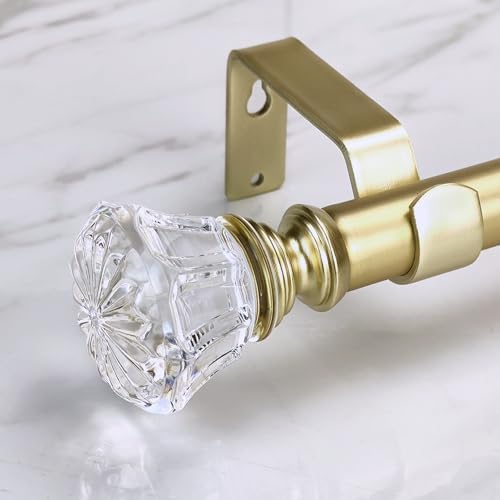 Gold Curtain Rod Set with Crystal Diamond Finials 36-72 Inch