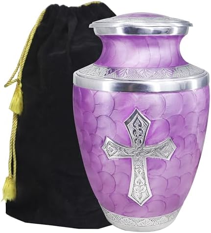 M MEILINXU Large Purple Cross Urn for Ashes