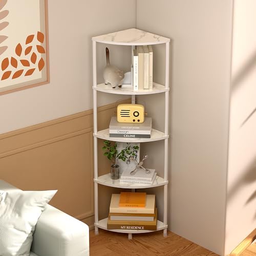 Greatseas 5 Tier Marble White Corner Shelf Stand