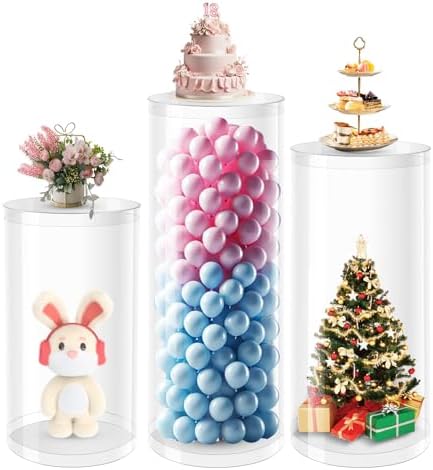 3 Pc Clear Acrylic Cylinder Pedestal Stand for Parties