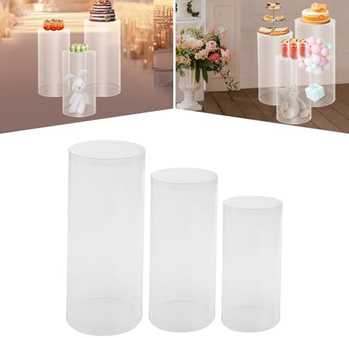 DYRABREST 3-Piece Clear Acrylic Cylinder Pedestal Stands