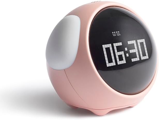 Emoji Alarm Clock Pink Dog Shaped Night Light with Touch Sensor