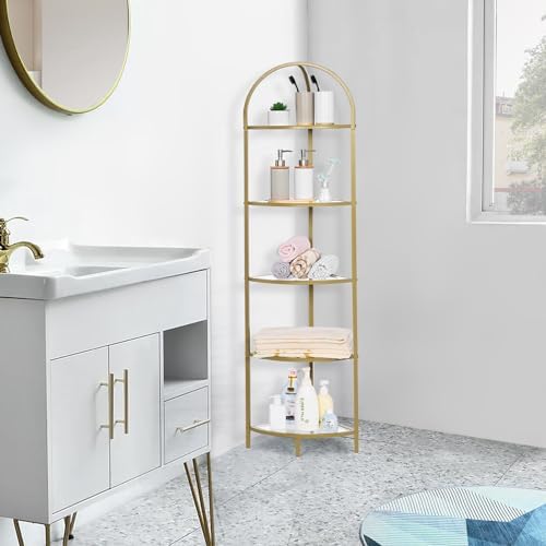 Homhedy 5-Tier Corner Shelf Stand with Gold Finish
