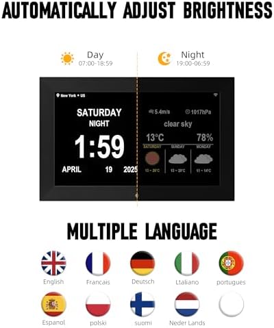 WiFi Digital Wall Clock with Weather and Dementia Alarm