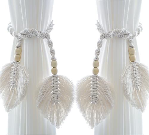Vifoulal 2 Pack Boho Curtain Tiebacks with Wooden Beads