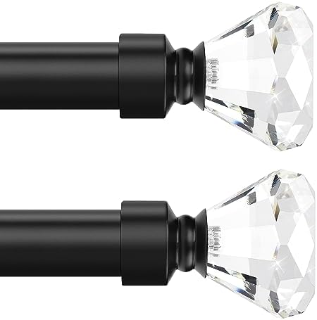 Knobelite Adjustable Single Curtain Rod with Crystal Finials