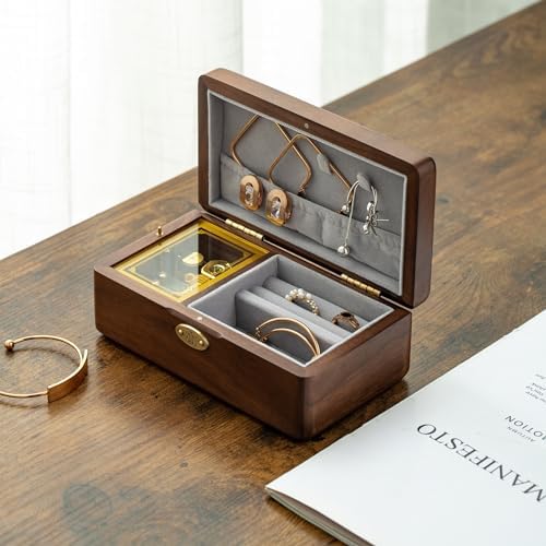 Golden Decorative Music Box with Sunflower Jewelry Holder