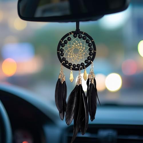 Black Dream Catcher Car Mirror Hanging Decor