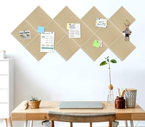 Large Felt Cork Board Tiles 12 Packs 12x12 Dark Camel