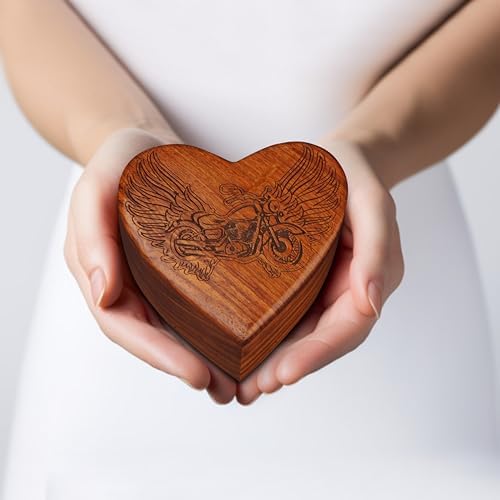 Ziya Wooden Heart Motorcycle Cremation Urn for Men