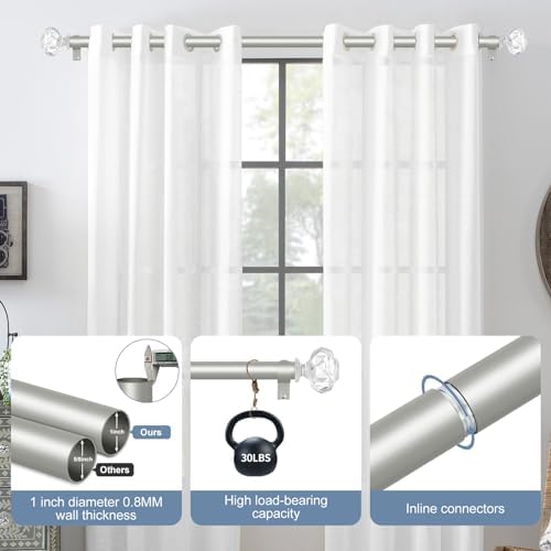 TVWOO Silver Crystal Curtain Rods 18-45 Inch Adjustable