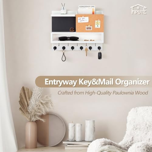 Fipute Key Holder Wall Mount with Chalkboard and Corkboard