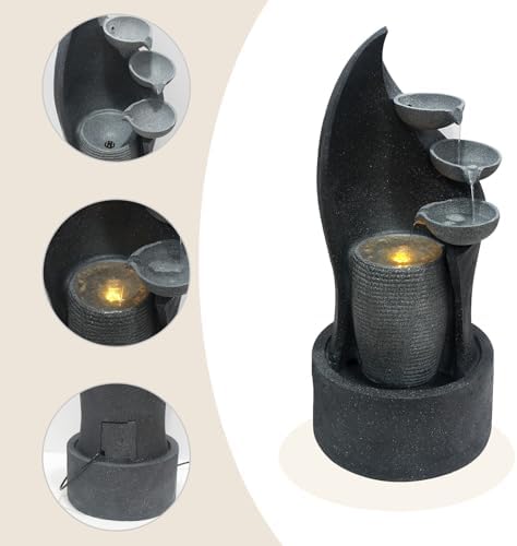 G-LEAF 35 Inch 3-Tier Cascading Bowl Fountain with LED Lights