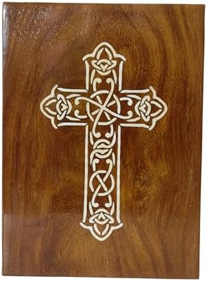 Handcrafted Wooden Urn with Black White Cross Engraving