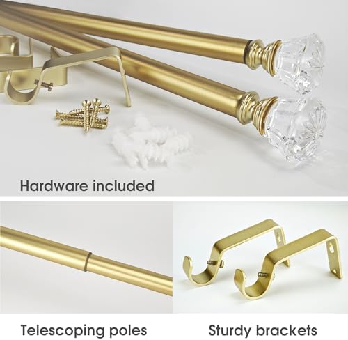 Gold Curtain Rod Set with Crystal Diamond Finials 36-72 Inch