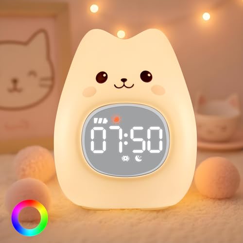 Cute Cat Alarm Clock with Night Light for Kids