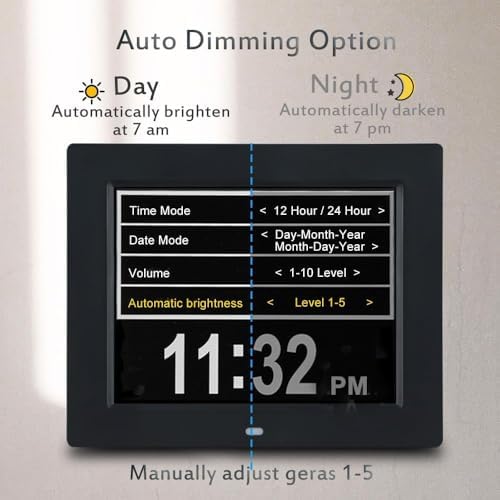 8 inch Digital Alarm Clock with 12 Alarms and Auto Dimming