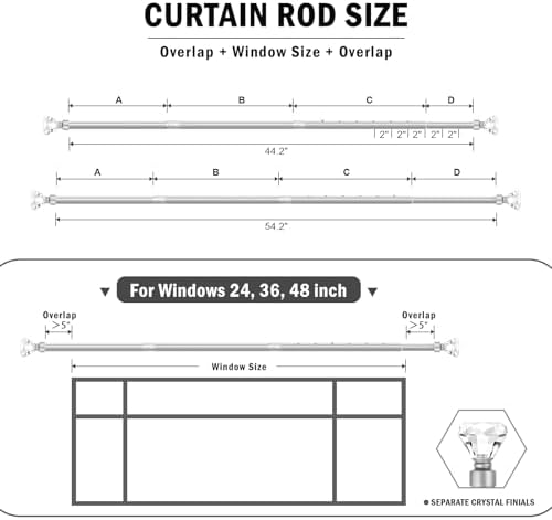 Orger Stain Nickel Crystal Curtain Rod for Windows 30 to 54