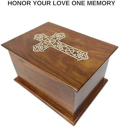 Handcrafted Wooden Urn with Black White Cross Engraving