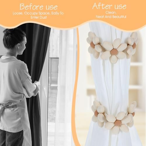 2 Pack Flower Curtain Tiebacks with Snap Button