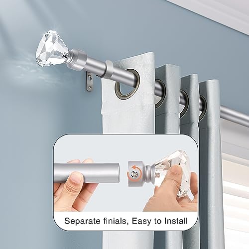 KNOBWELL 1 Inch Curtain Rods with Crystal Diamond Finials