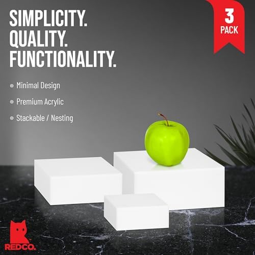 Red Co Glossy White Small Acrylic Cubic Display Riser Stands - 3 Pack