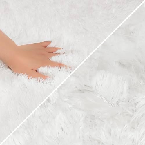 Fluffy Runner Rug for Kids Bedroom 3x10ft White