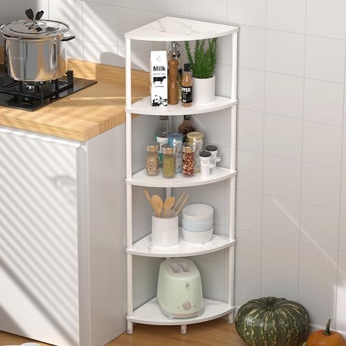 Greatseas 5 Tier Marble White Corner Shelf Stand