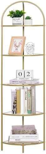 Homhedy 5-Tier Corner Shelf Stand with Gold Finish
