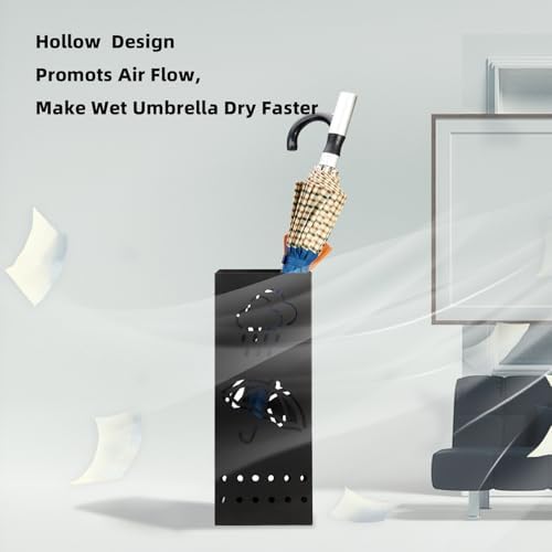Black Square Metal Umbrella Stand Holder 6x6x17 Inch
