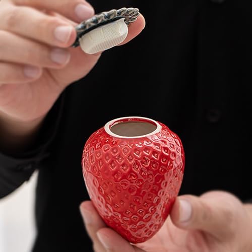 Mini Strawberry Ceramic Urn for Human Ashes Red