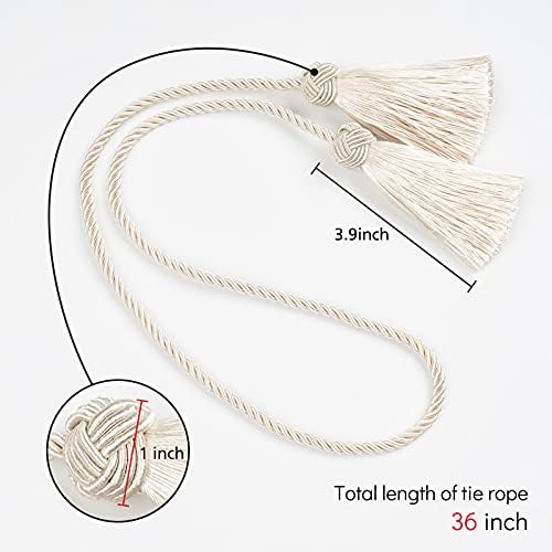 NICEEC Double-Ended Tassel Curtain Tiebacks Beige