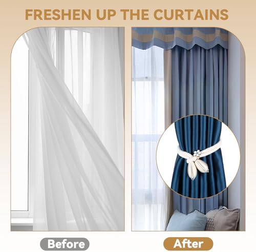 4 Piece Hand-Woven Cotton Curtain Tiebacks with Floral Buckles