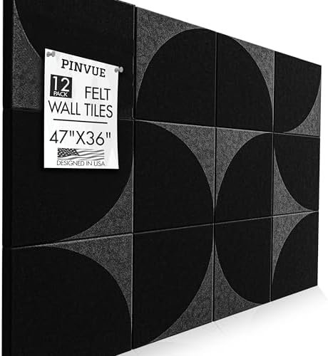 Large Black Cork Board with Felt Tiles Push Pins 47x36