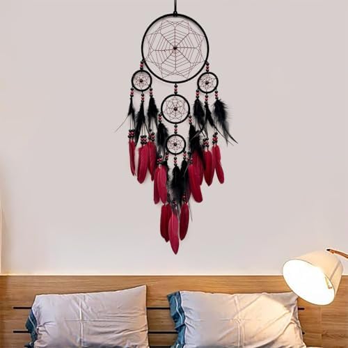 SOYUZU Red and Black Dream Catcher Wall Decor