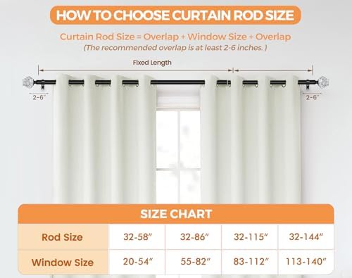HOTOZON Black Curtain Rod 72-144 Inches Single Rod