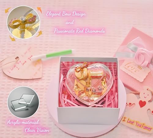 Heart Shaped Acrylic Music Box Wind Up Gift for Girls Women