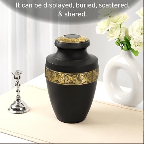 Metal Alloy Decorative Urn for Human Ashes - Black Gold