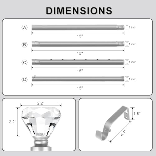 Orger Stain Nickel Crystal Curtain Rod for Windows 30 to 54