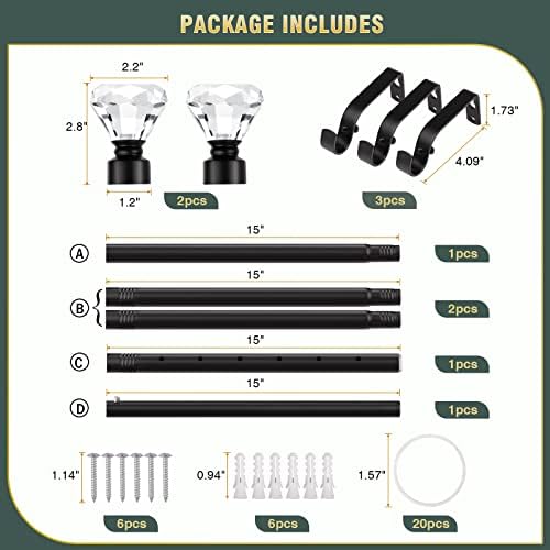 Black Curtain Rods With Crystal Diamond Finials 1 Inch Diameter