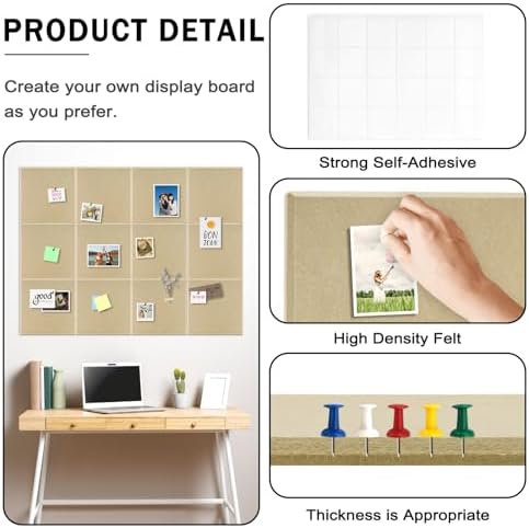 Large Felt Cork Board Tiles 12 Packs 12x12 Dark Camel