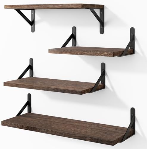 YGEOMER Floating Shelves Set of 4 Dark Brown Wall Shelves