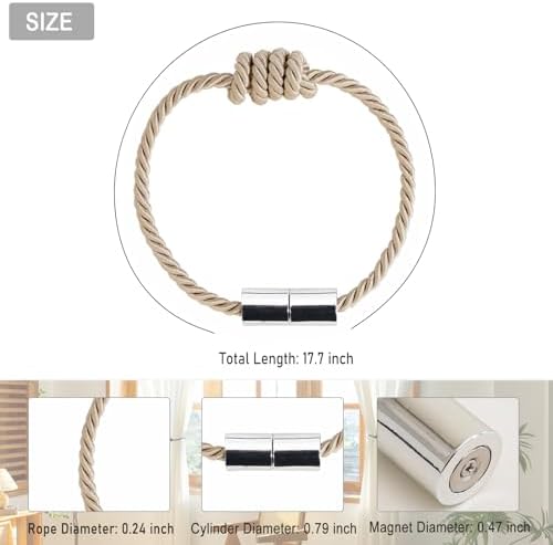 Contoeey Magnetic Curtain Tiebacks 4 Pack Beige
